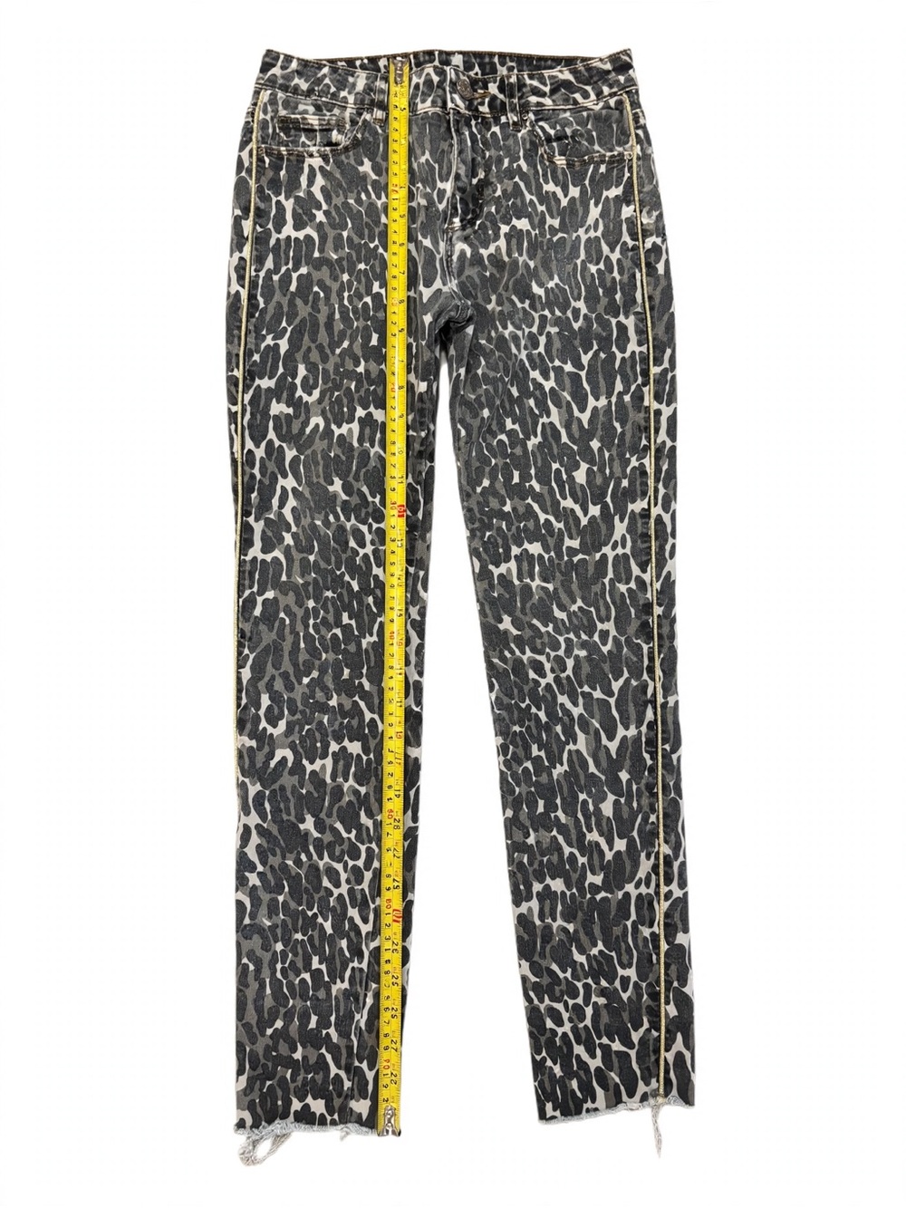 DRIFTWOOD Black & White Leopard-Print Skinny Jeans with Tan Side Stripe